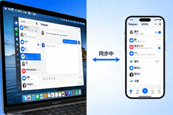 Telegram Desktop 在多设备上运行的界面展示图 - 电脑和手机同步